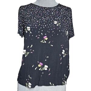 Jack Willis Black Floral Print Short Sleeve Blouse Size Small 4